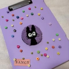 ハンドメイド】黒猫 パンチニードル ミニラグ ワッペン アクセサリー
