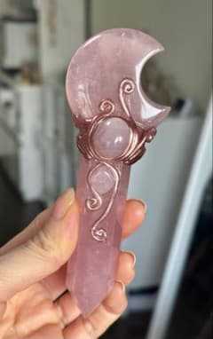 高品質 ローズクォーツ 大きめ魔法スティック 魔法ワンド 月 ムーン