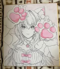猫耳 女の子 アナログイラスト 色紙 - メルカリ