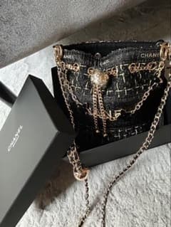 CHANEL ノベルティ ショルダーバッグ ツイード ブラックラメ 巾着