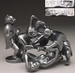 銀製 春画人形「男女像」総重101g STERLING刻 金工古美術 鑑定済み