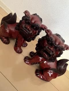 木製赤獅子像 2体セット 玄関守り 魔除け - メルカリ