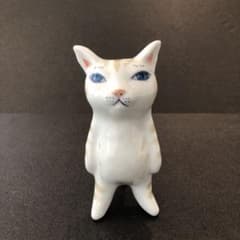 新品・人気作家FLOWERS 有田焼 猫 花器 仁王立ち 染付シリーズ 箱付き