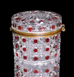 オールド・バカラ上級作品 ブロンズ装飾 赤色被せ 蓋物 ワインレッド