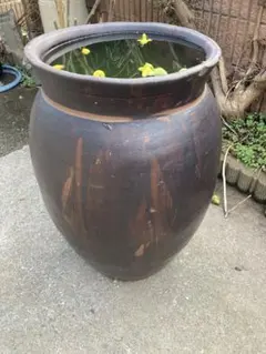 古い唐津焼の特大甕77cm アンティーク睡蓮鉢 水瓶 特大壺 古民具 「岩」