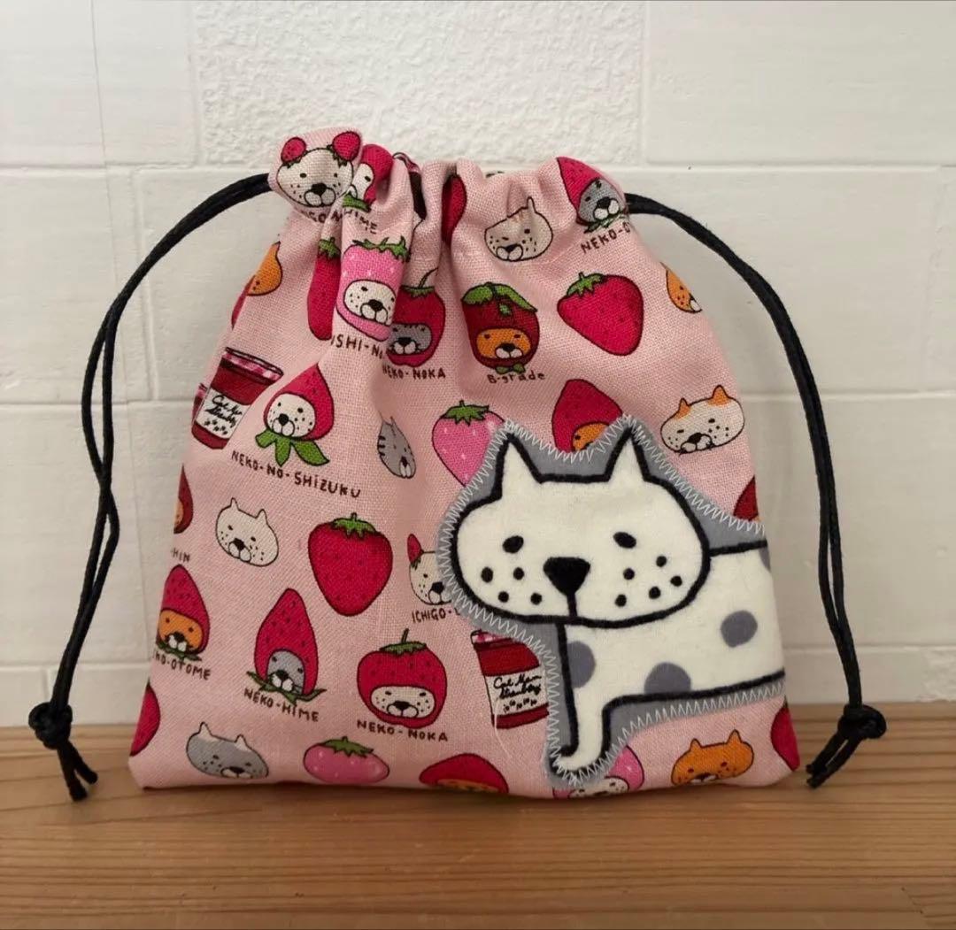 感謝価格 猫柄 巾着 ペンポーチ 小物入れ ハンドメイド 感謝価格 猫柄