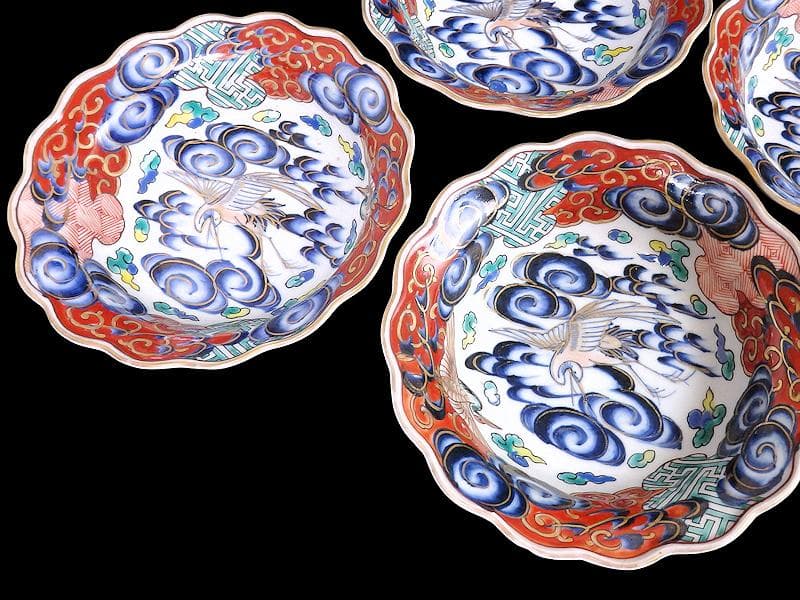 古伊万里 色絵 雲に双鶴の図 輪花膾皿 5客 B145AS-fbuz - メルカリ