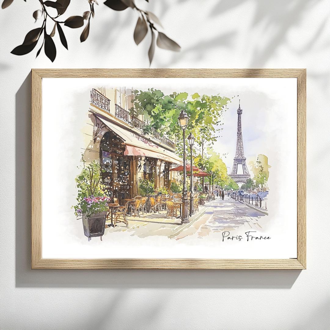 A4 パリの街並み 水彩画アート フランスの風景｜ヨーロッパアート