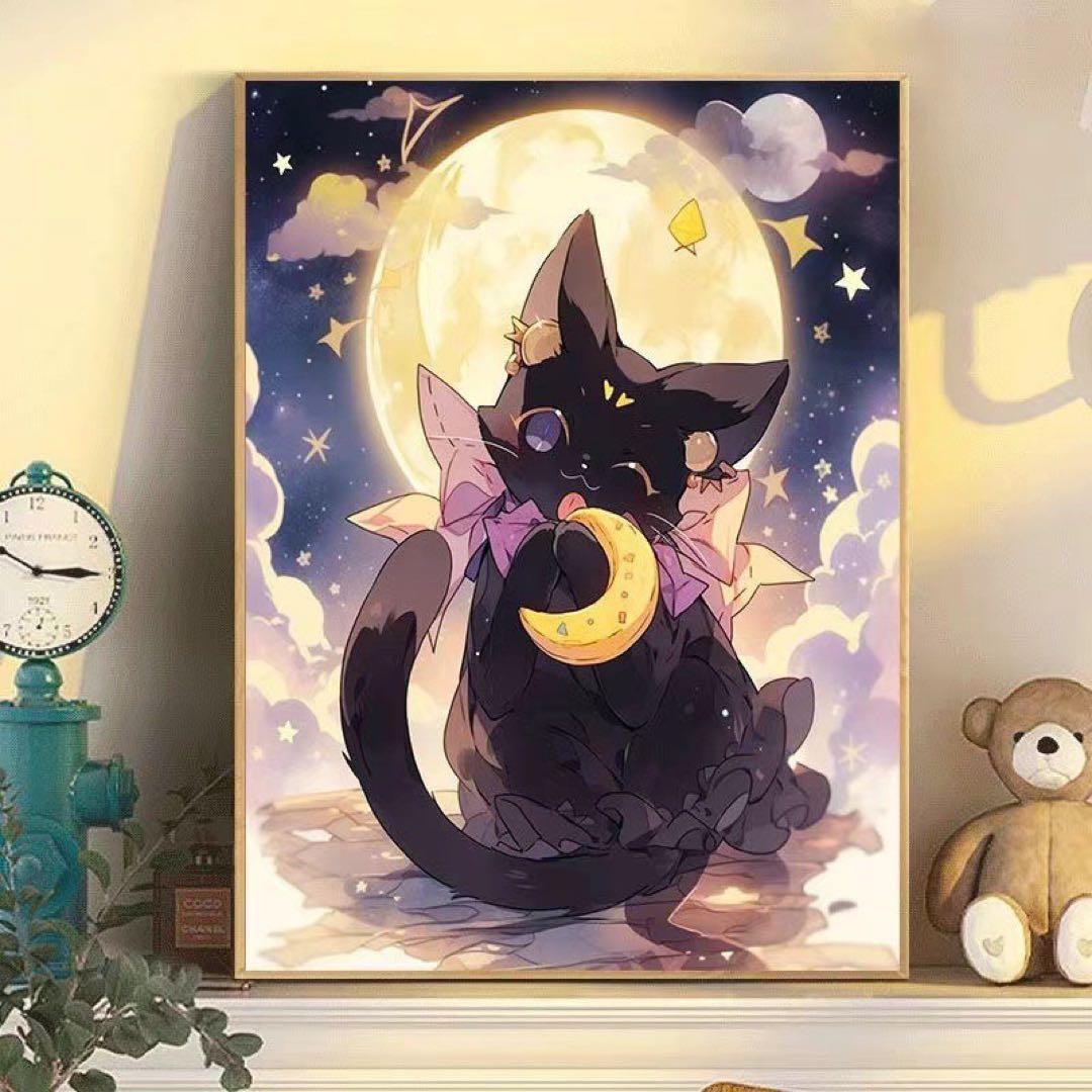 黒猫と月のアートプリント - メルカリ