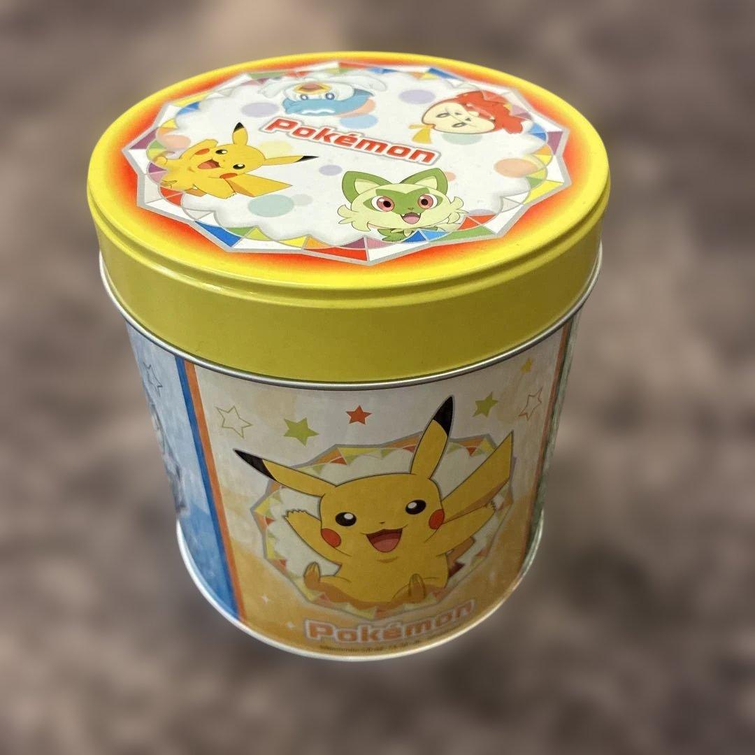 ポケモン チョコチップクッキー缶 円筒形 空き缶 ピカチュウ 小物入れ