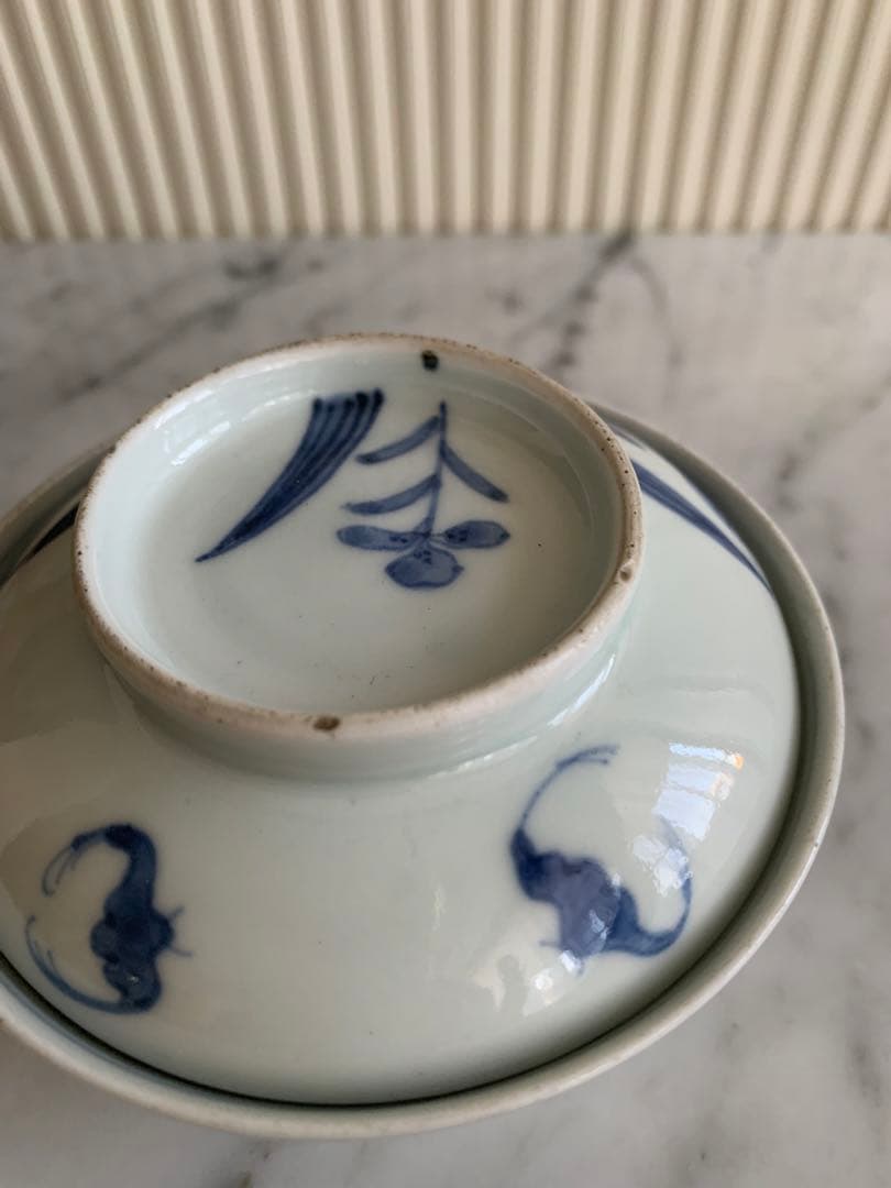 古伊万里 江戸期 藍泥 蓋付き茶碗 染付 蓋物 飯碗 節句 雛祭り