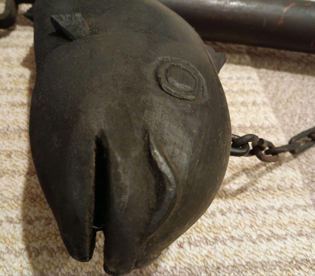 魚 鯛 縁起物 アンティーク古民家骨董囲炉裏吊 自在鉤 竹製 自在鍵 古道具
