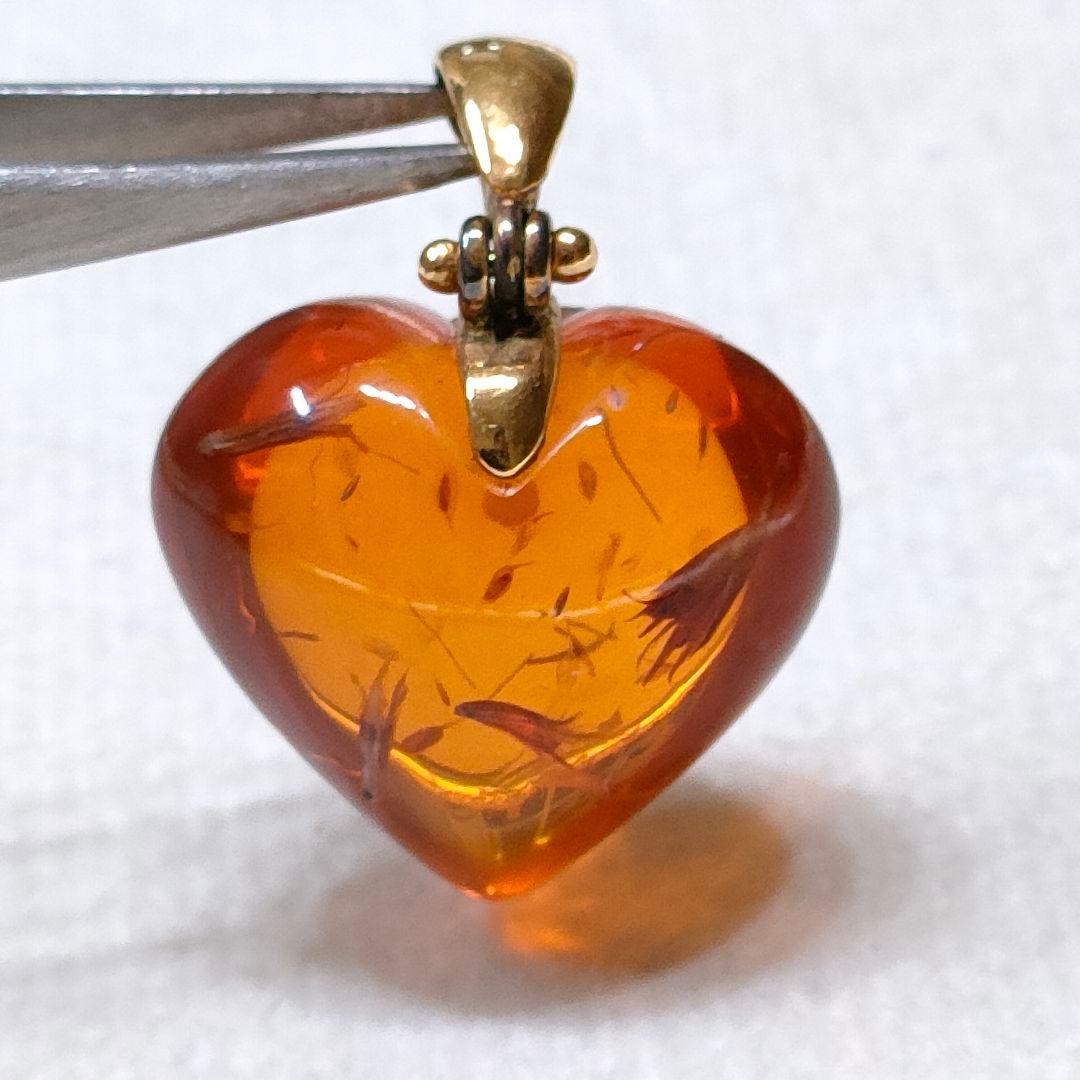 2AA80　琥珀　ペンダントトップ　925刻印　ハート型　自然発生標本有り　美品 Amazon.co.jp: AmberJewelry 本物の認定バルト海アンバーハート