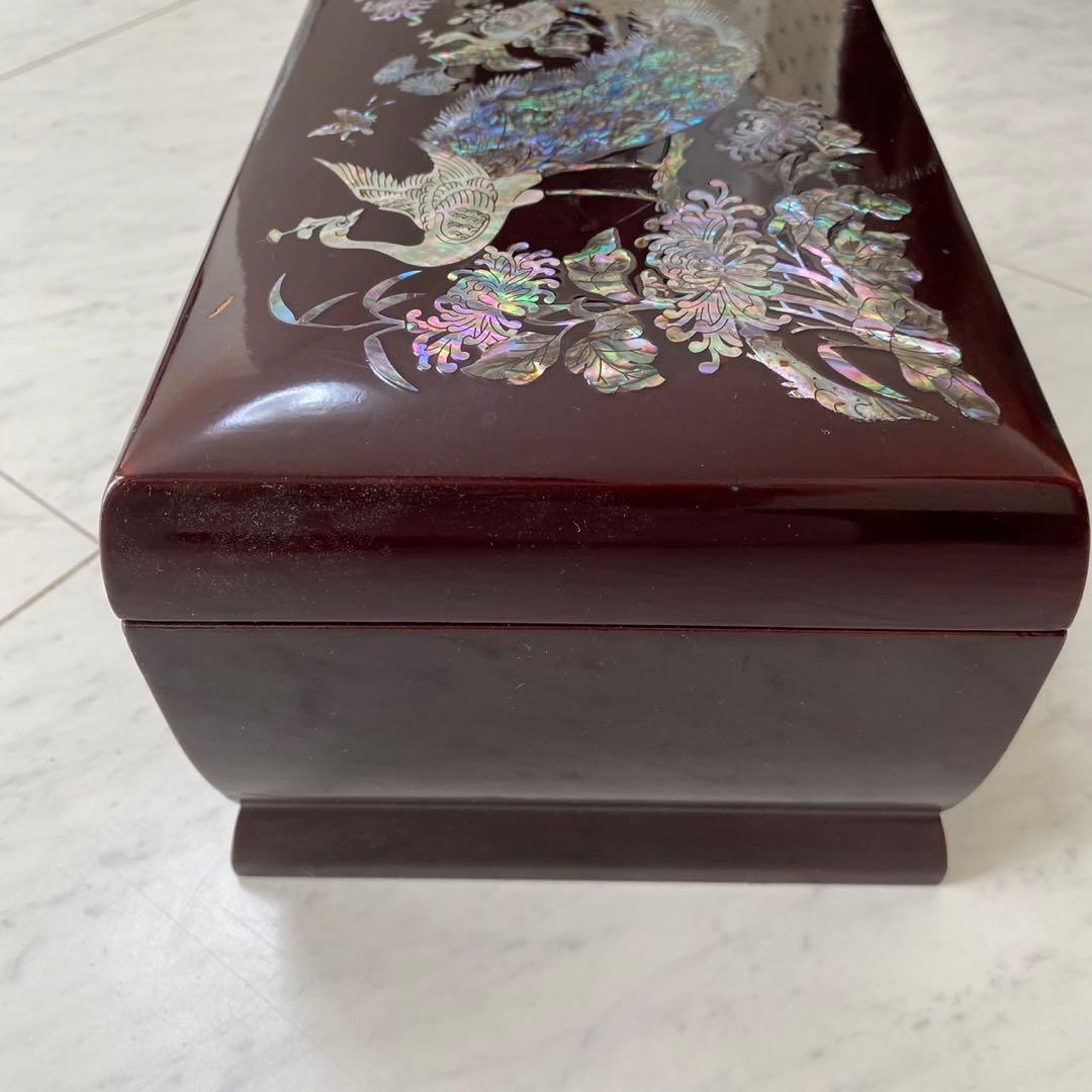 螺鈿 螺鈿細工 漆器 孔雀模様 宝石箱 ジュエリーボックス オルゴール