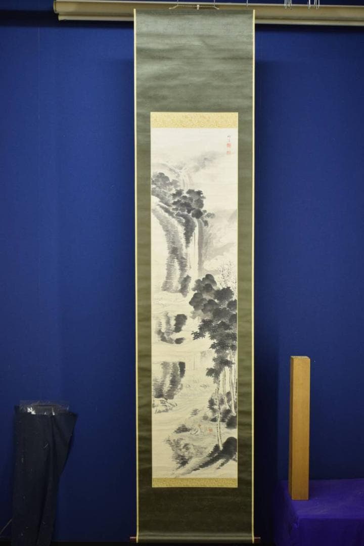 模写/中村竹渓/観瀑図/絹表装/軸先紫檀/布袋屋掛軸HD-732 - メルカリ