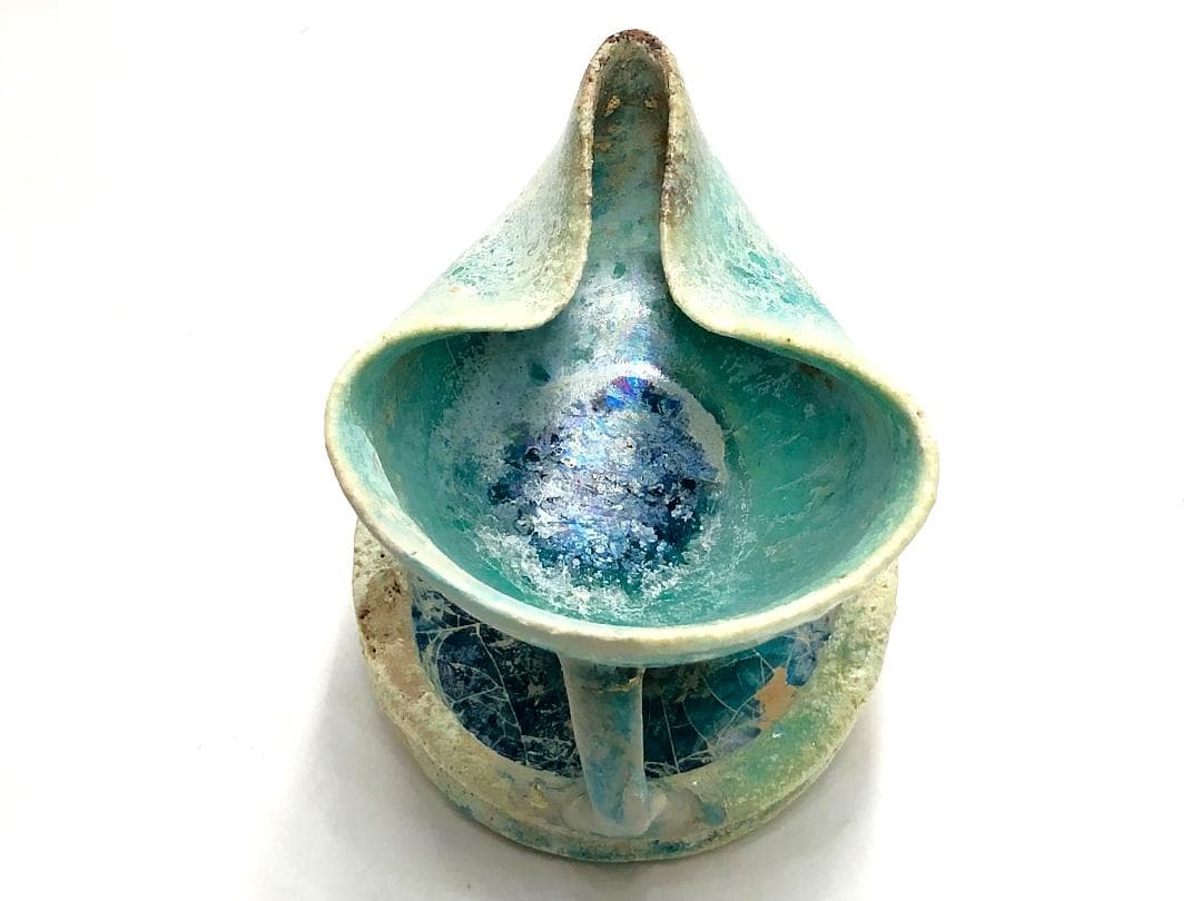 ペルシャ古陶 】 出土灯火器 青釉銀化 イスラム陶 - メルカリ