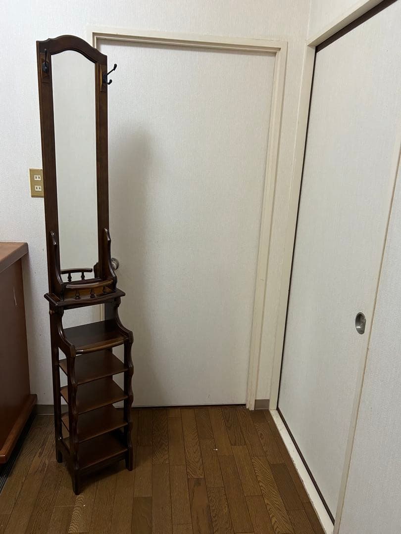 カリモク✨廃版品✨木製シェルフラック 5段✨鏡付き✨4