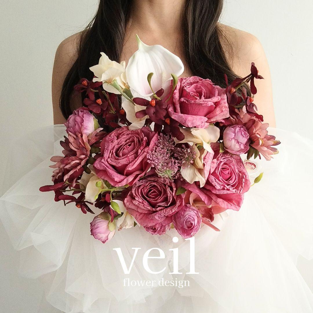 ウェディングブーケ 造花ブーケ 結婚式 前撮り バラ くすみピンク
