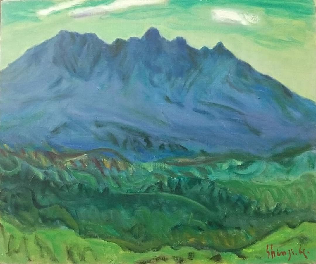 絵画 油絵 F8 「根子岳」B 1982 阿蘇の絵画を油絵で描いた谷田穎郎の阿蘇の風景画の絵「根子岳」を通販