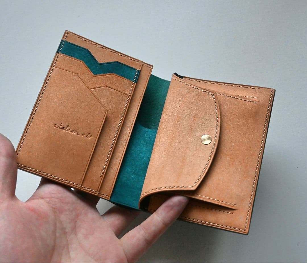 ミドルウォレット【ターコイズ×ナチュラル】二つ折り財布 マルゴー