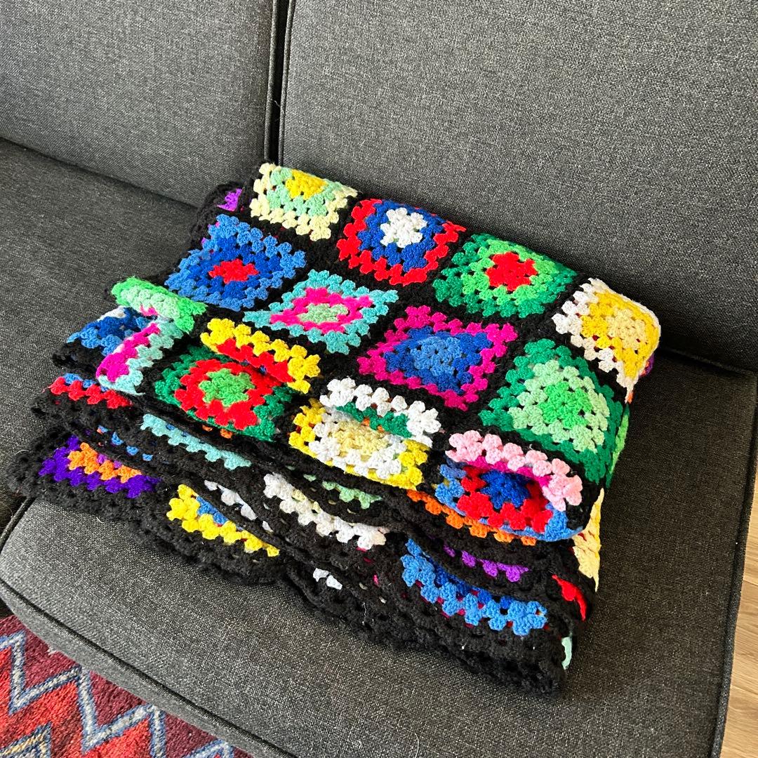 カラフル グラニーブランケット クロシェニット ハンドメイド