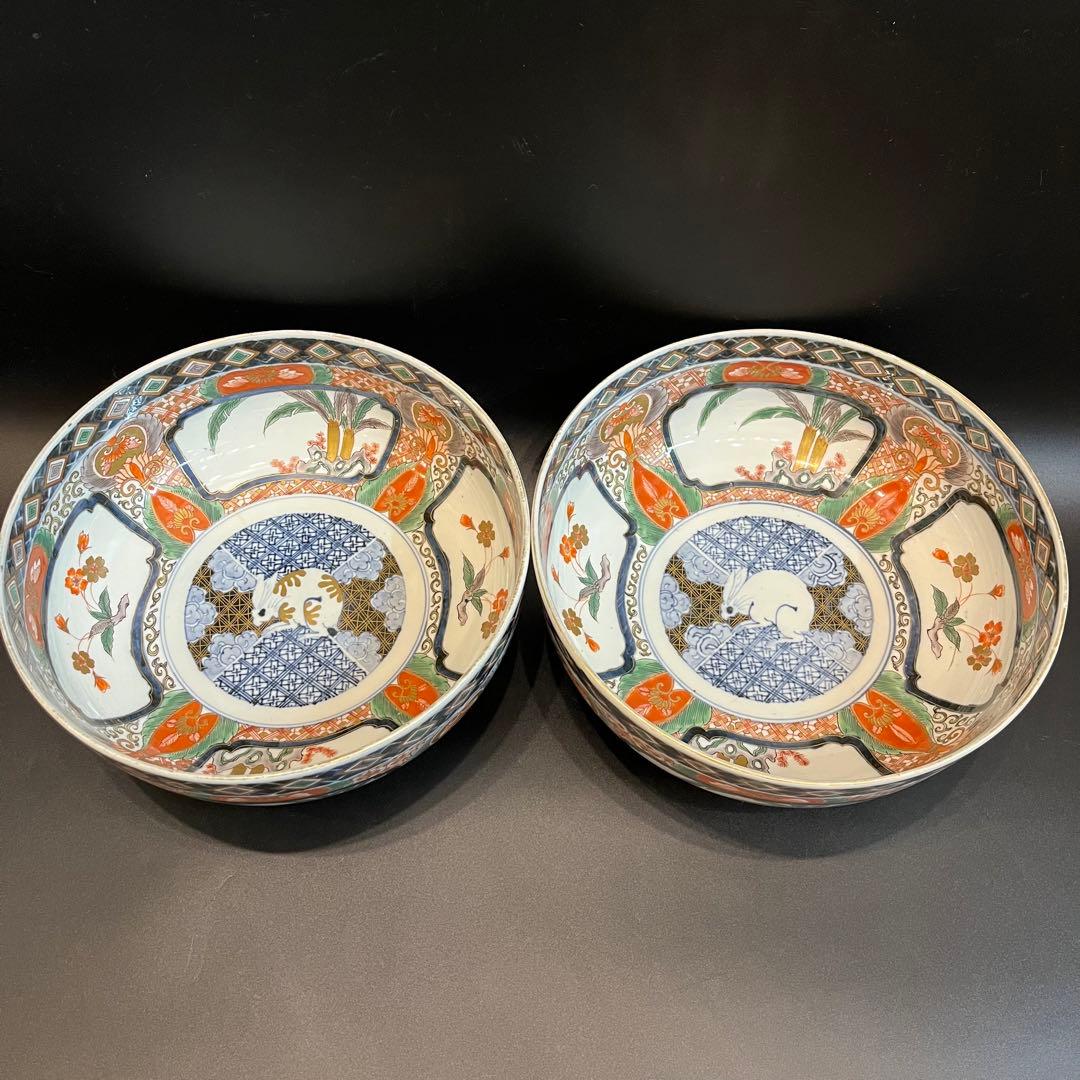 有田焼 古伊万里 冨貴長春 赤絵大鉢 兎 大丼 深鉢 江戸時代 古美術品 骨董品 有田焼 古伊万里 冨貴長春 赤絵大鉢 兎 大丼 深鉢 江戸時代 古