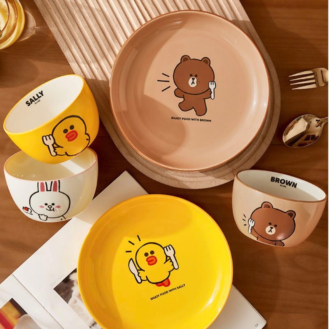 LINE FRIENDS お椀 4点食器セット ブラウン サリー コニー チョコ