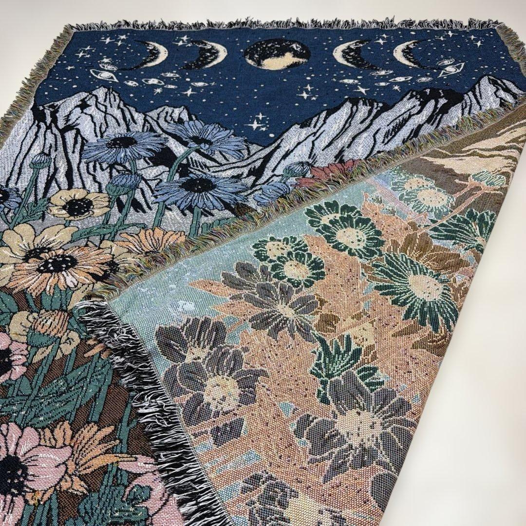 花 月 目 夜景 マルチカバー ソファカバー ヴィンテージラグ 151x126