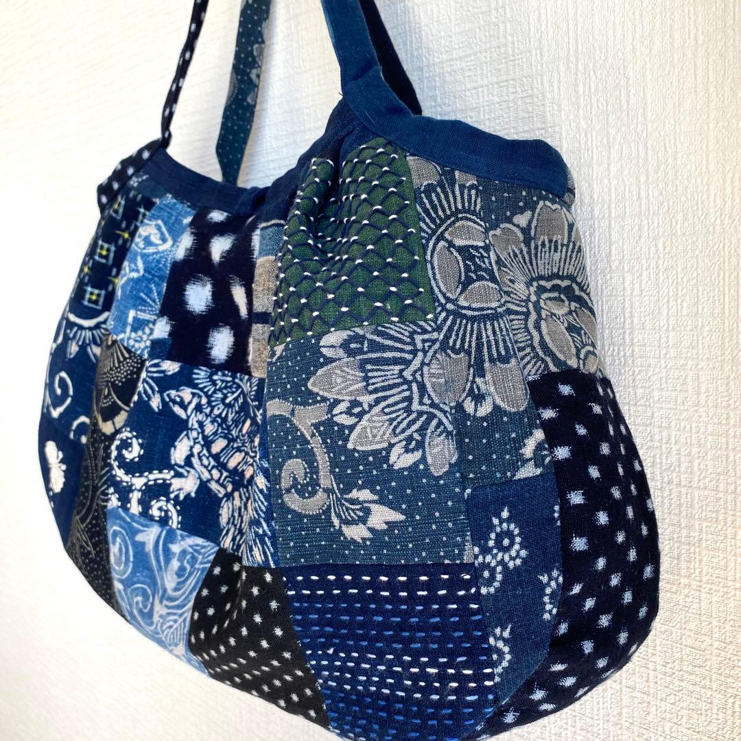 古布 襤褸 刺し子 パッチワークバッグ｜一点もの ハンドメイド 藍染 手
