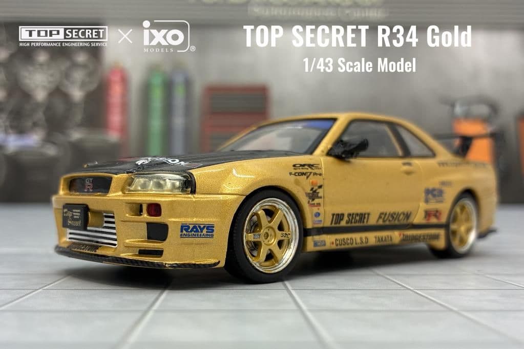 TOP SECRET R34 Gold 1/43スケールモデル NISSAN SKYLINE GT-R R34 TOP SECRET RHD GOLD 1/64 BY INNO MODELS