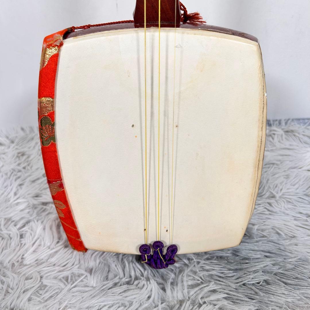 希少】長唄三味線 細棹 花梨 正寸 丸打胴 本皮 現状品