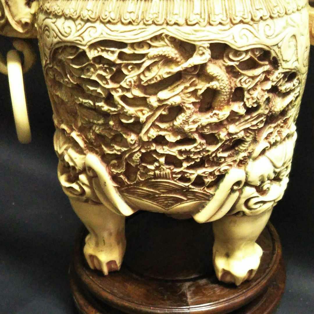 中国古美術/牙加彩龍紋獅子蓋香炉(底/蓋:乾隆年製)清代/
