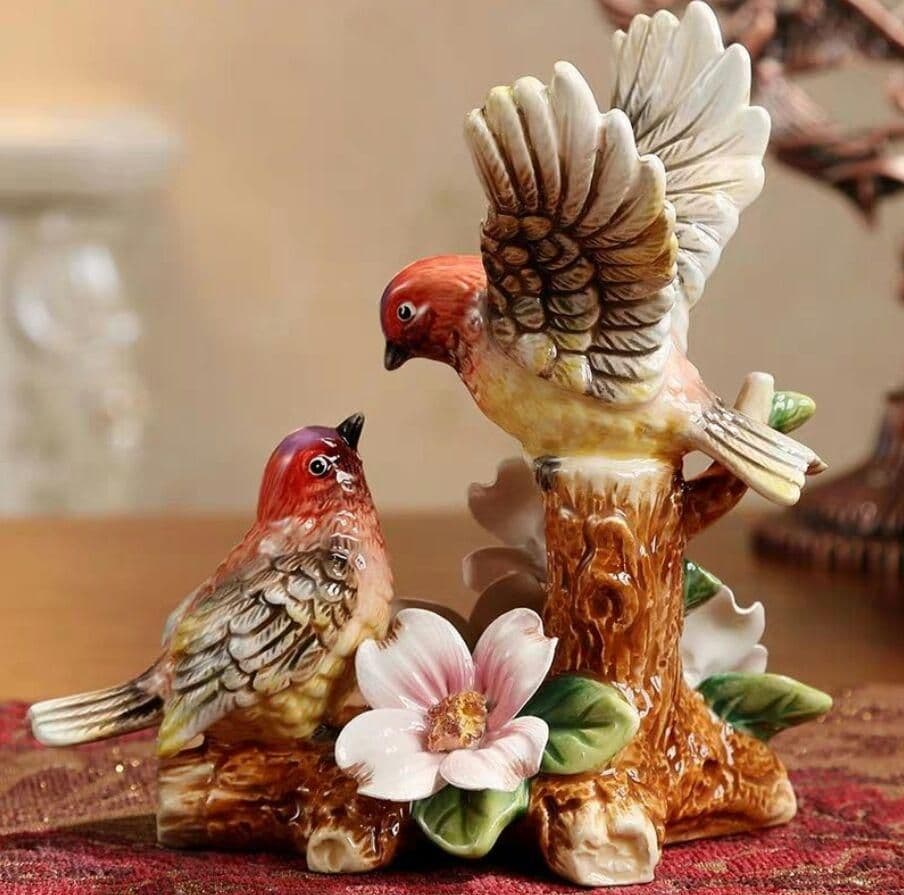 欧風装飾品客間比翼鳥意匠陶磁器工芸品置物 B981043085 高価