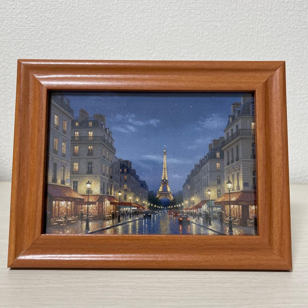 美品】風景画 フォトフレーム 木製調 パリの夜景 エッフェル塔 絵画