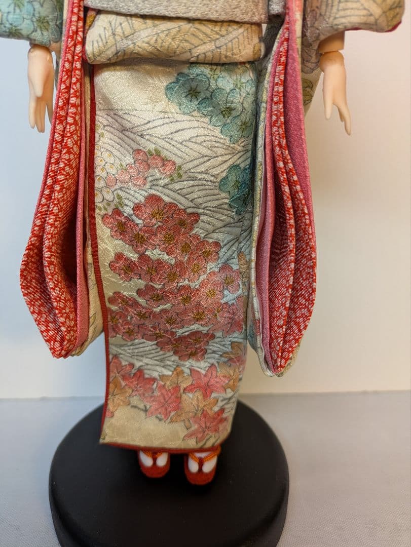 手縫い着物 花柄友禅振袖とケープ 1/6ドール、ジェニー、momoko用