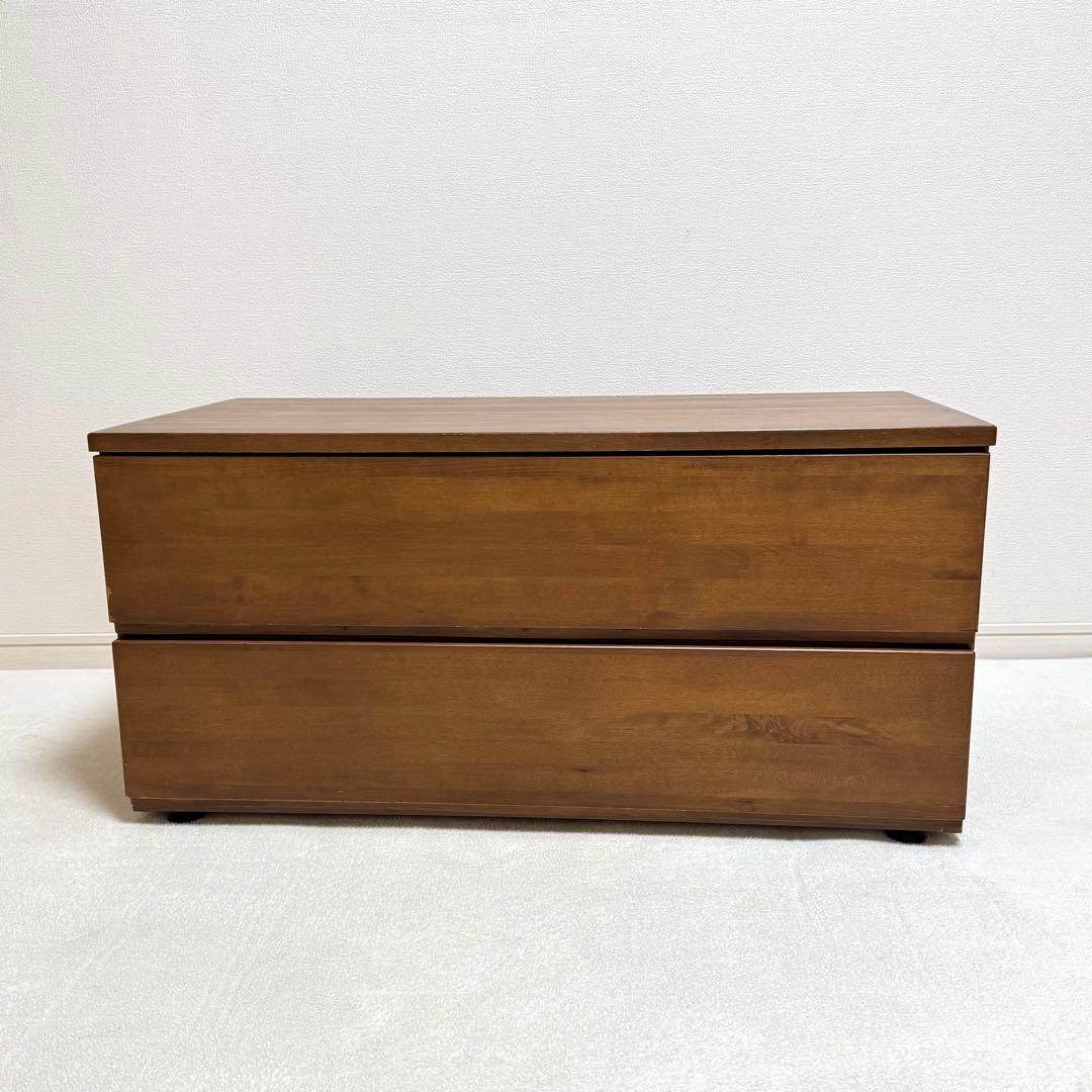 廃盤品】無印良品 無垢 バーチ材 チェスト 2段 木製 ブラウン 北欧