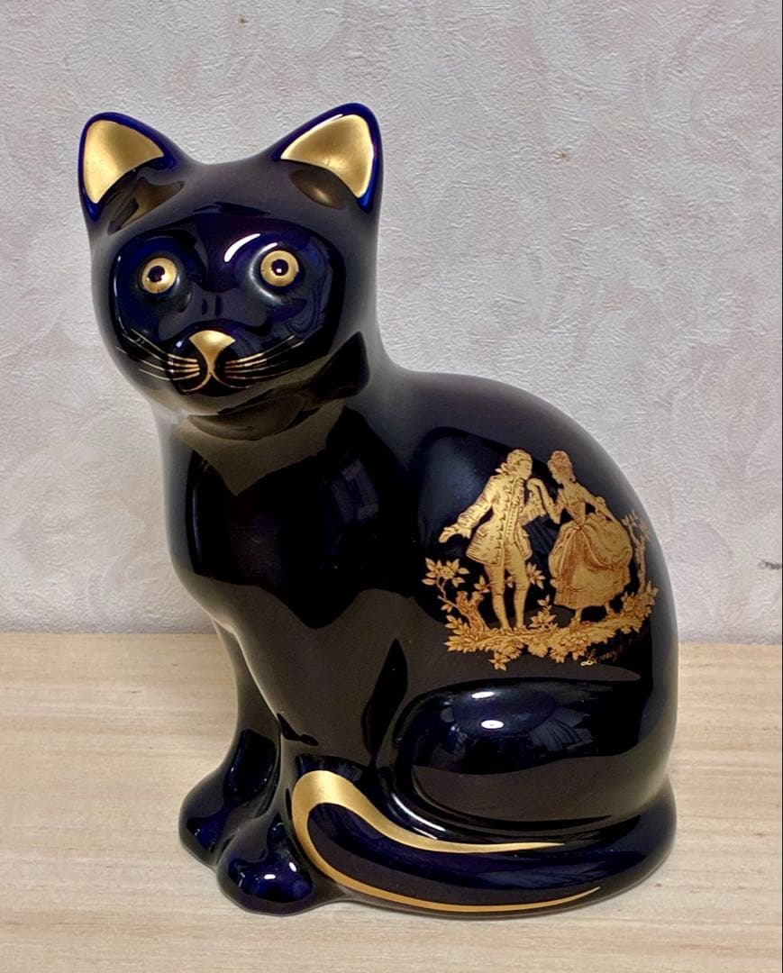 Limoges Castel リモージュカステル フランス コバルト磁器猫置物