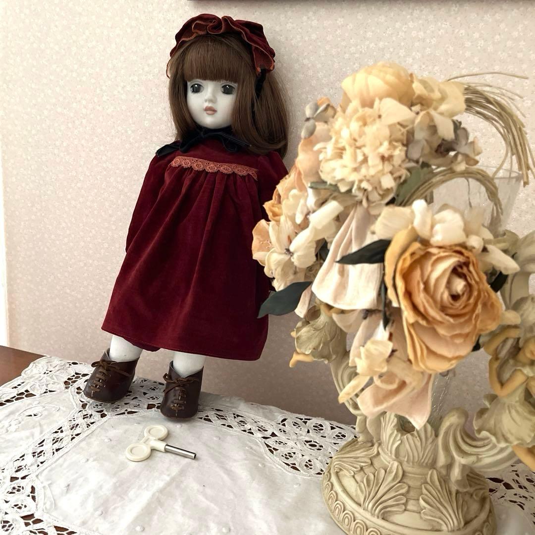 SANKYO三協 ビスクドールオルゴール人形 陶器 昭和アンティーク 日本製
