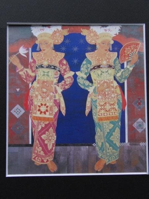森田りえ子、【バリの踊り娘】、希少な額装用画集より、新品額装付、状態良好 gallery-uchida_p2402-2-965-n