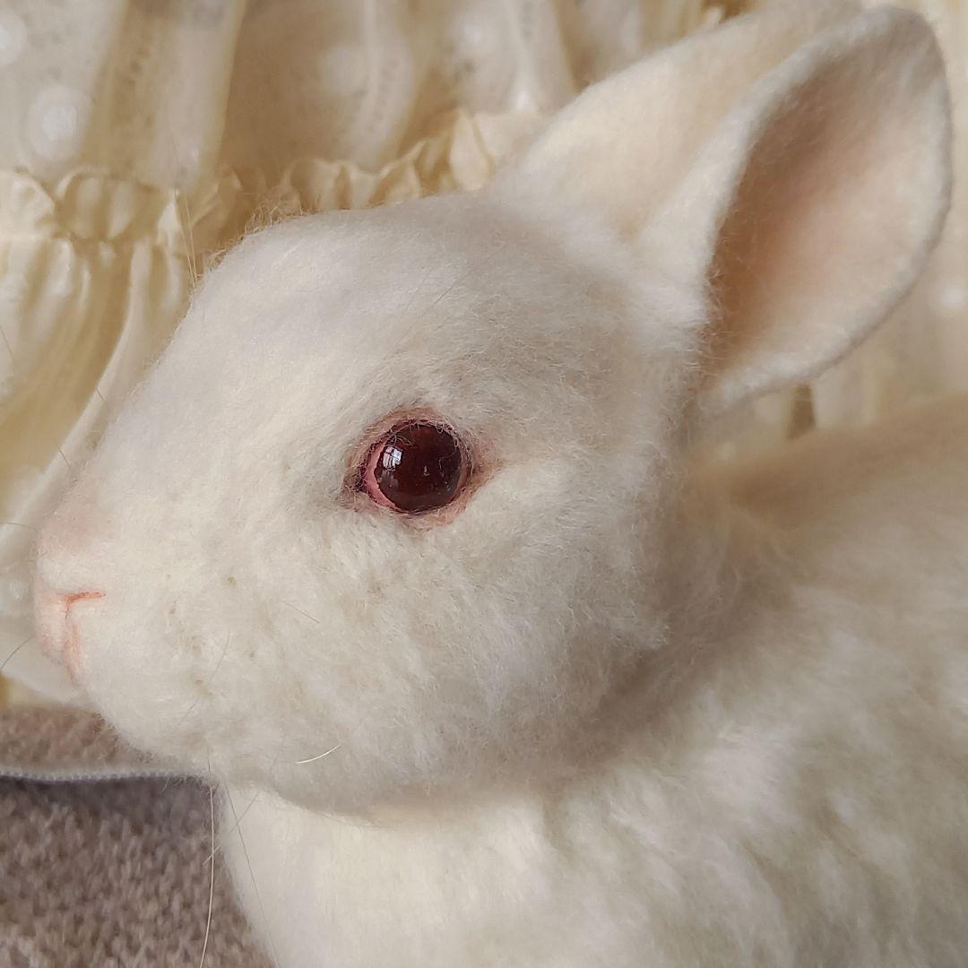 白うさぎ レッドアイ アルビノ 羊毛フェルト ハンドメイド 置物 兎
