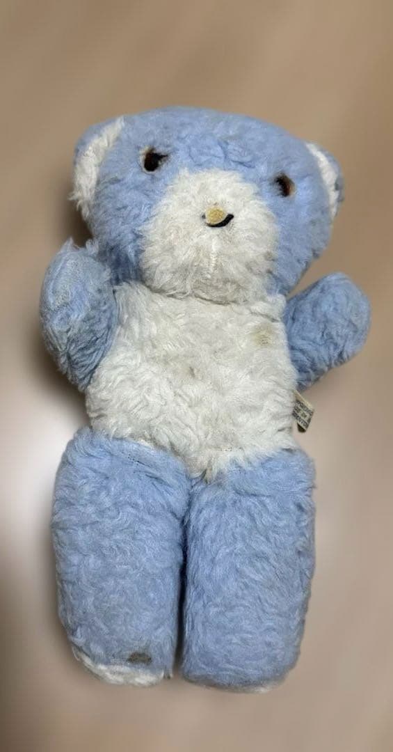 レア　アンティーク　ぬいぐるみ　ブルーベア　クマmade in BRITAIN ブルーアイのベア 青い瞳 くまのぬいぐるみ | Brocante de La Cocotte