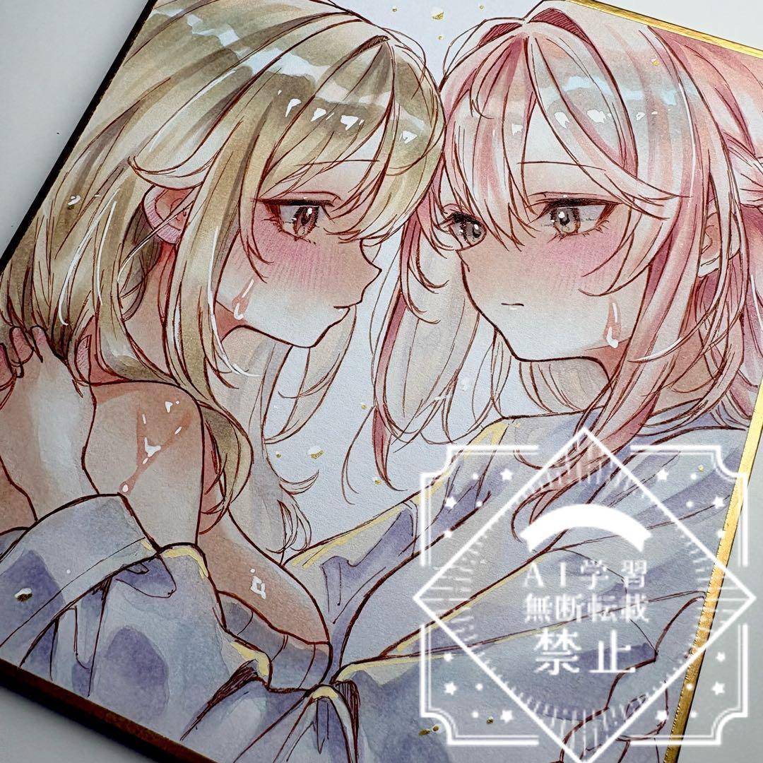 m*可様 一点物 オリジナル 色紙 手描きイラスト アナログ 女の子 創作
