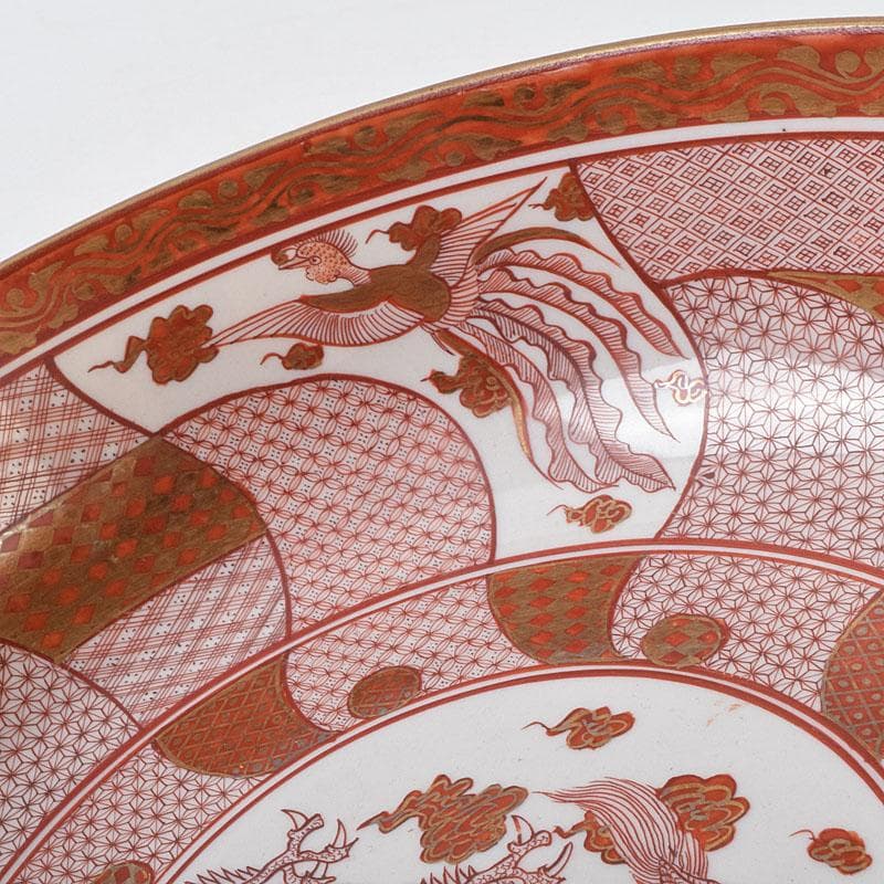 九谷焼 古九谷 赤絵八郎手 龍文 三つ組入れ子 菓子鉢 時代箱 G R9171H