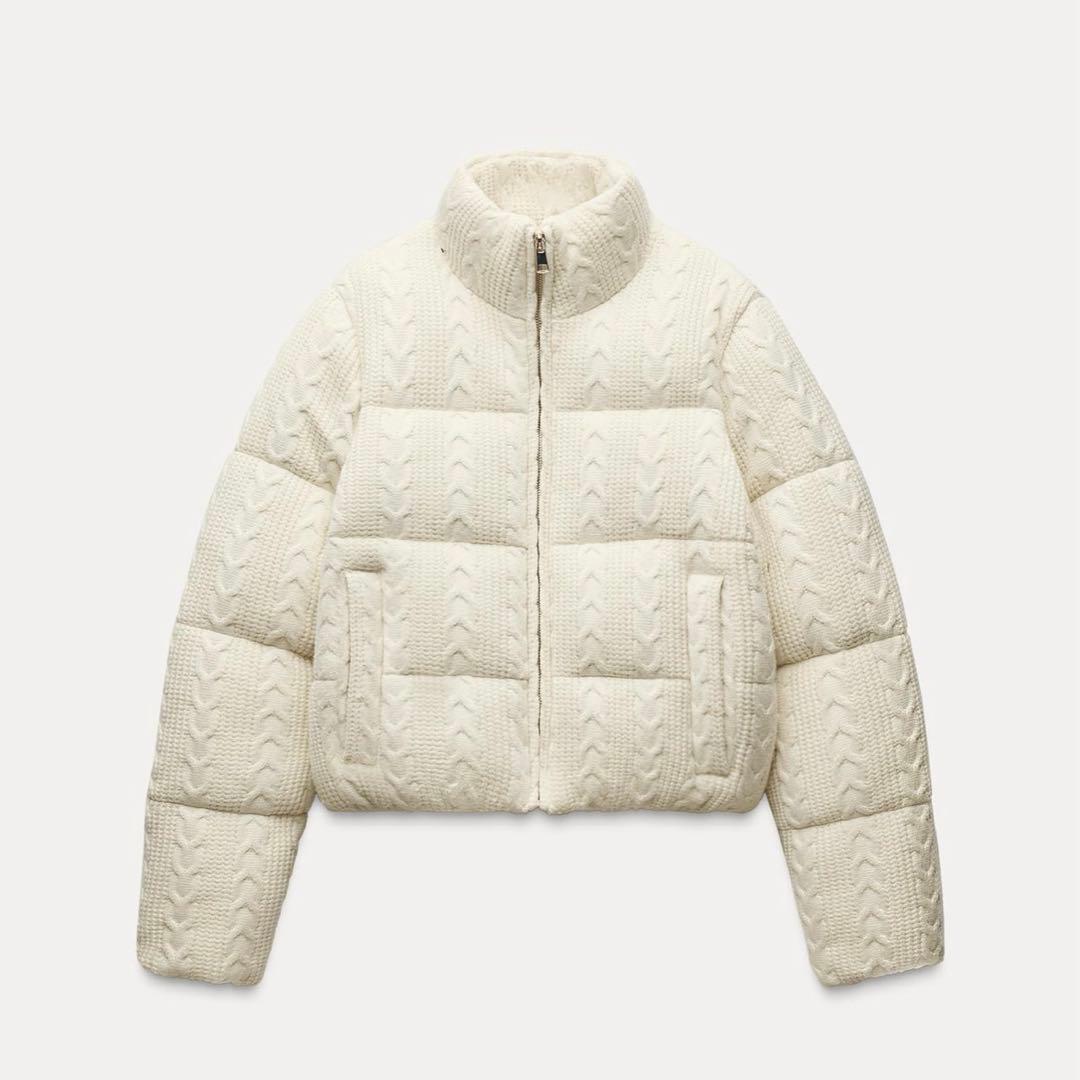 完売品 ZARA ドット柄キルティングアノラック ダウン ホワイトXS新品