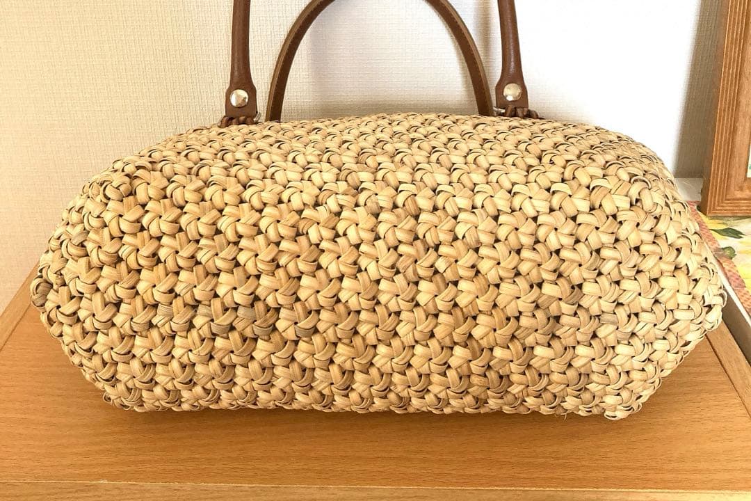 花結び編みトートバッグ ベージュブラウン 籐 ラタン