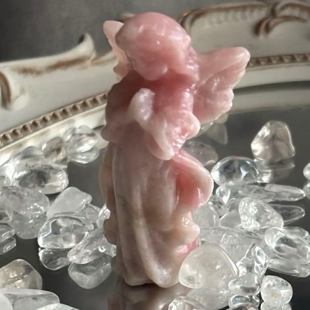 商談中♡♡ピンクオパール カービング天使の置物 ピンクオパール 厳かな天使 | Crystal shop Mayria