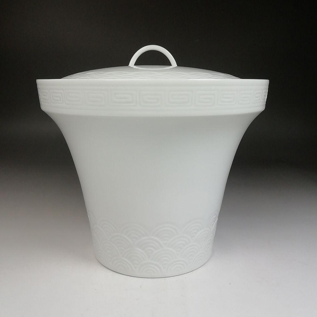 W64 水指 『白磁 青海波』『末広水指』『横石喜助 造』 共箱 茶道具