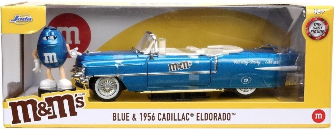JD HR 1/24 M&M's 1956 キャデラック with BLUE Jada Toys Hollywood Rides: Blue M&M and 1956 Cadillac Eldorado 1