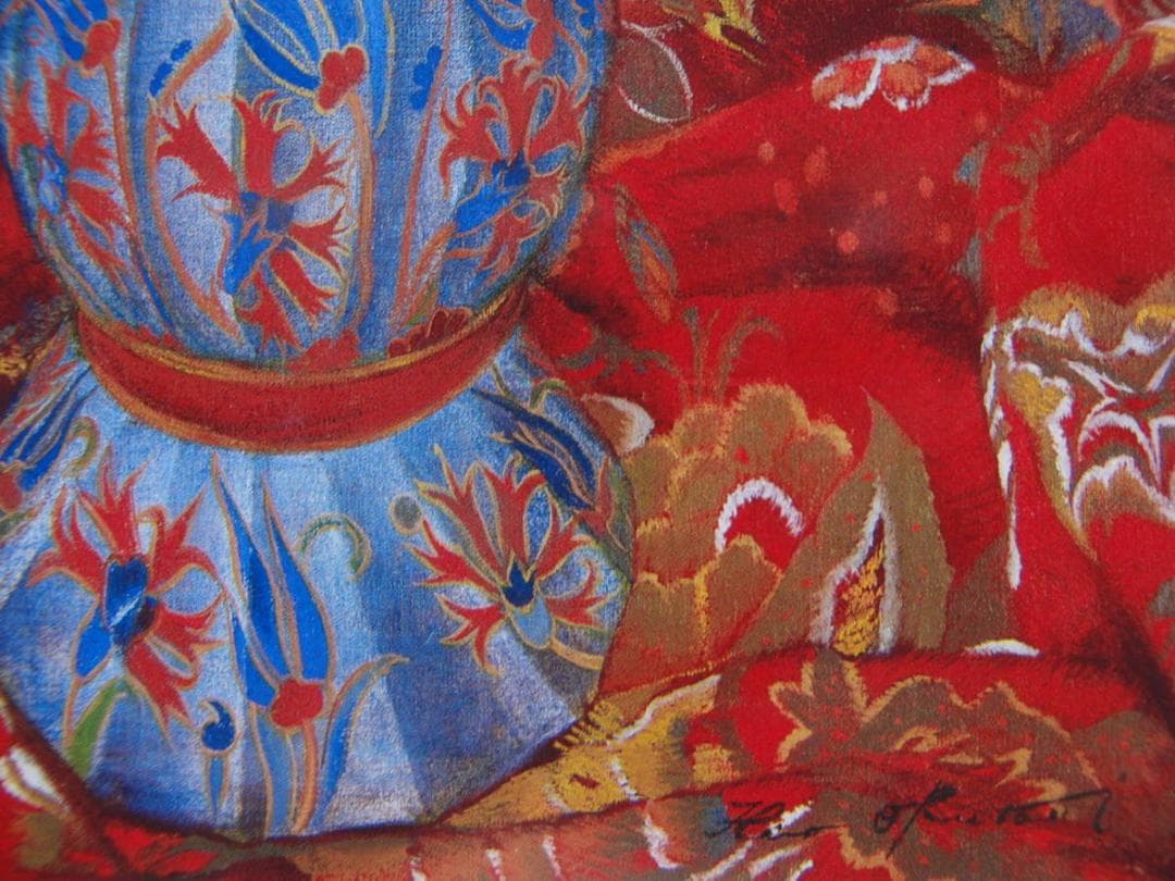 奥谷 博、「紅白牡丹図」、希少画集・額装画、日本製・新品額縁にて
