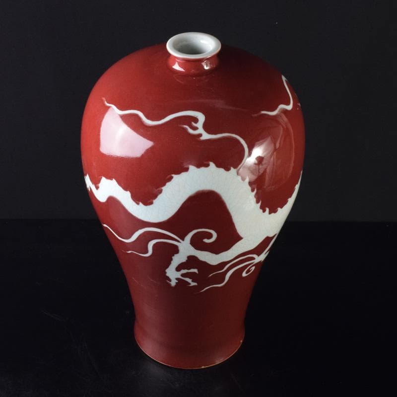 中国 中国 缸豆紅釉 龍文瓶 梅瓶 M 7313A
